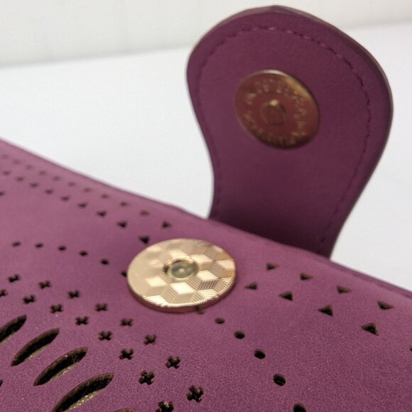 Francesca's Travel Wallet Laser Cut Design Purple Gold Clutch Style - Picture 7 of 12